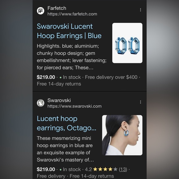 Swarovski Blue Lucent Octagon Hoop Earrings - Picture 11 of 15